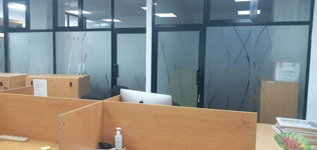 Corporate office glass branding