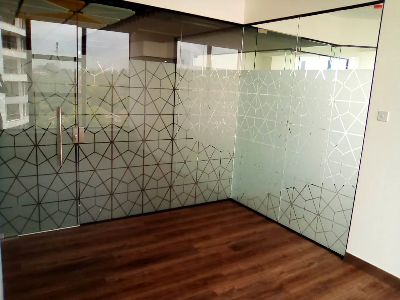 Bespoke geometric frosted glass office branding Nairobi